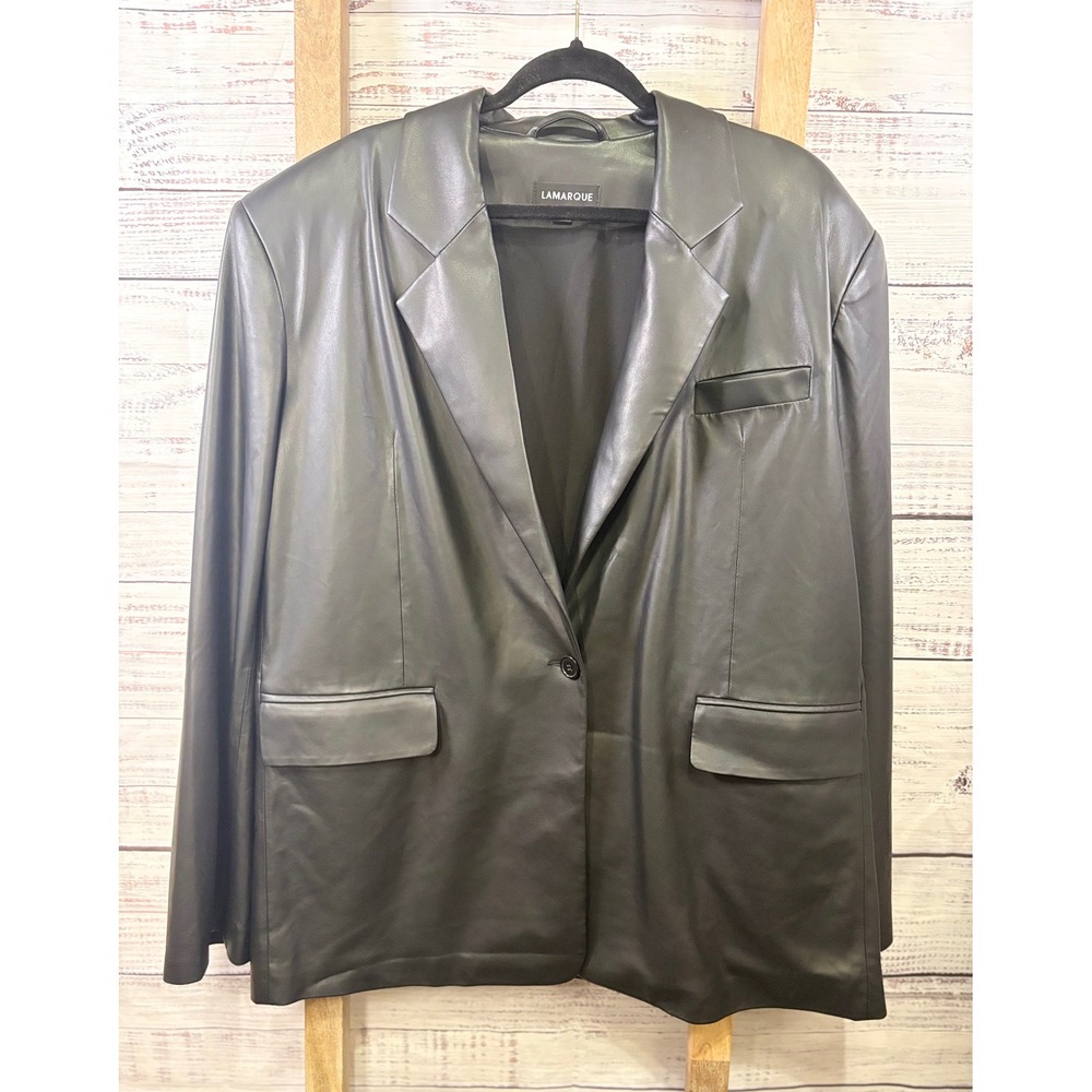 Lamarque Mens Black Vegan Faux Leather Blazer Sport Coat Jacket Size M/L - Picture 2 of 9